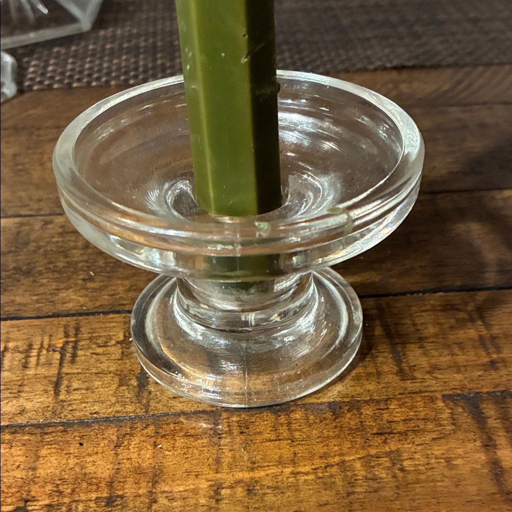 Glass Candle Holder with Green Candle